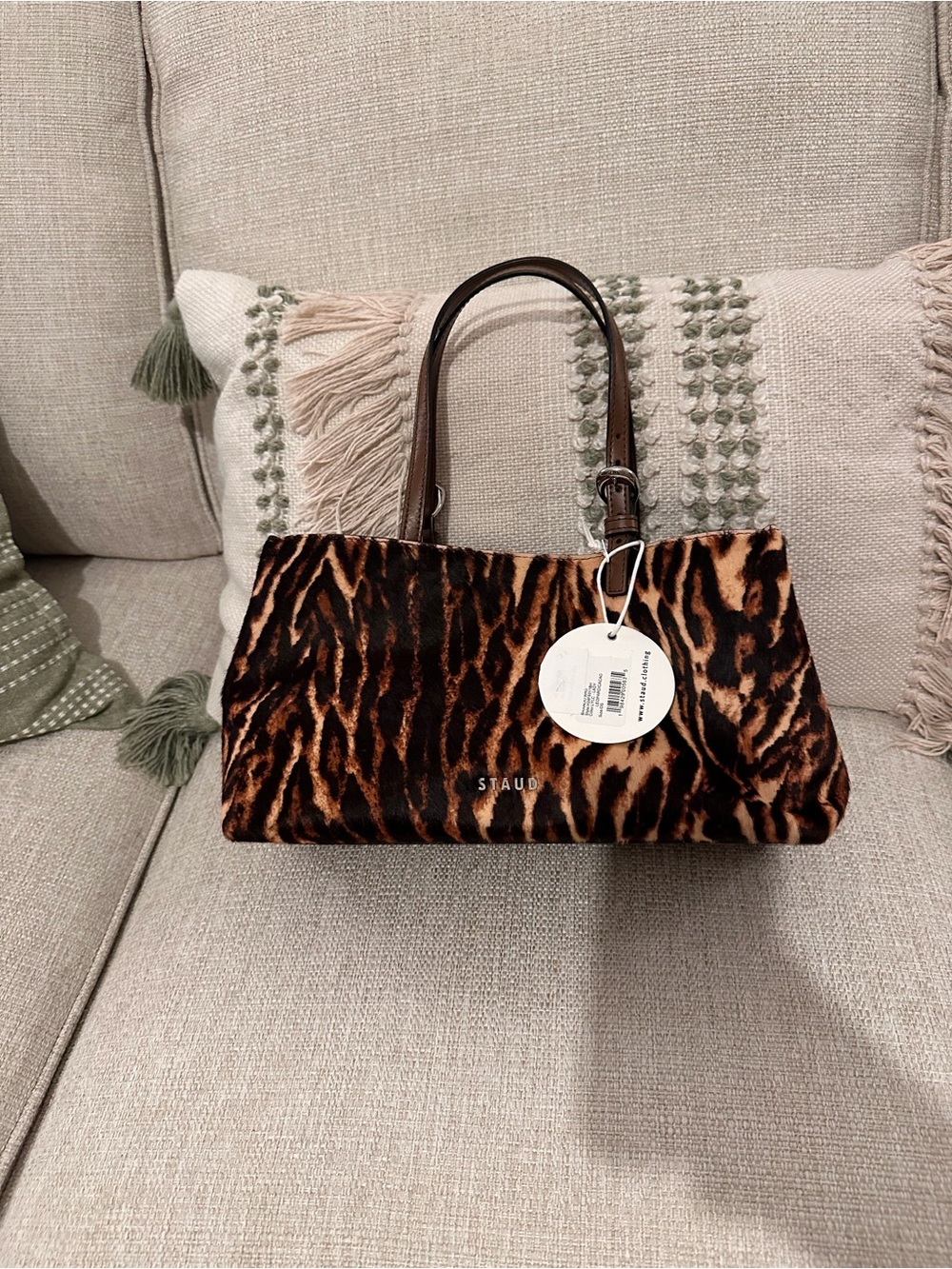 STAUD Brando Top Handle Bag Leopard NWT